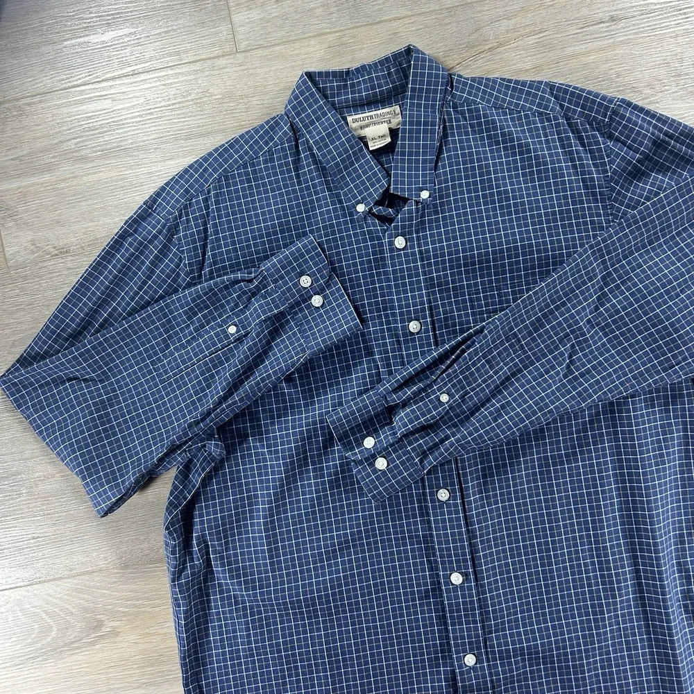 Duluth Trading Co. Mens XL‎ TWrinkle Fighter Plaid 100% Cotton Button Up Shirt